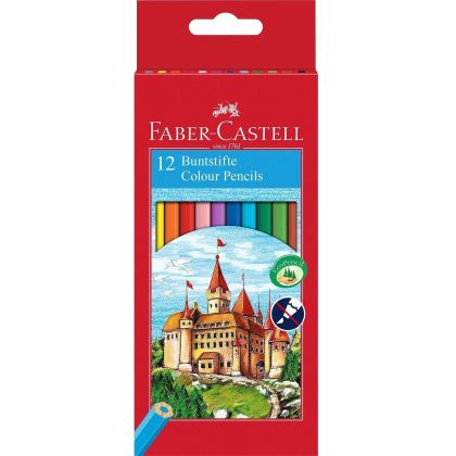 Комплект цветни моливи Faber-Castell - Замък, 12 цвята