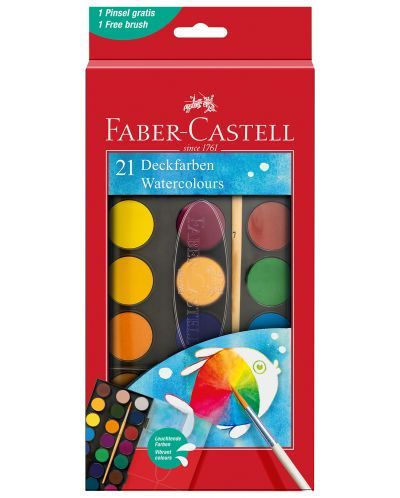 Водни бои Faber-Castell С четка, 21 цвята