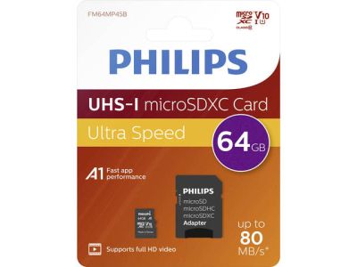 КАРТА ПАМЕТ PHILIPS MICRO SD 64GB + АДАПТОР CLASS 10